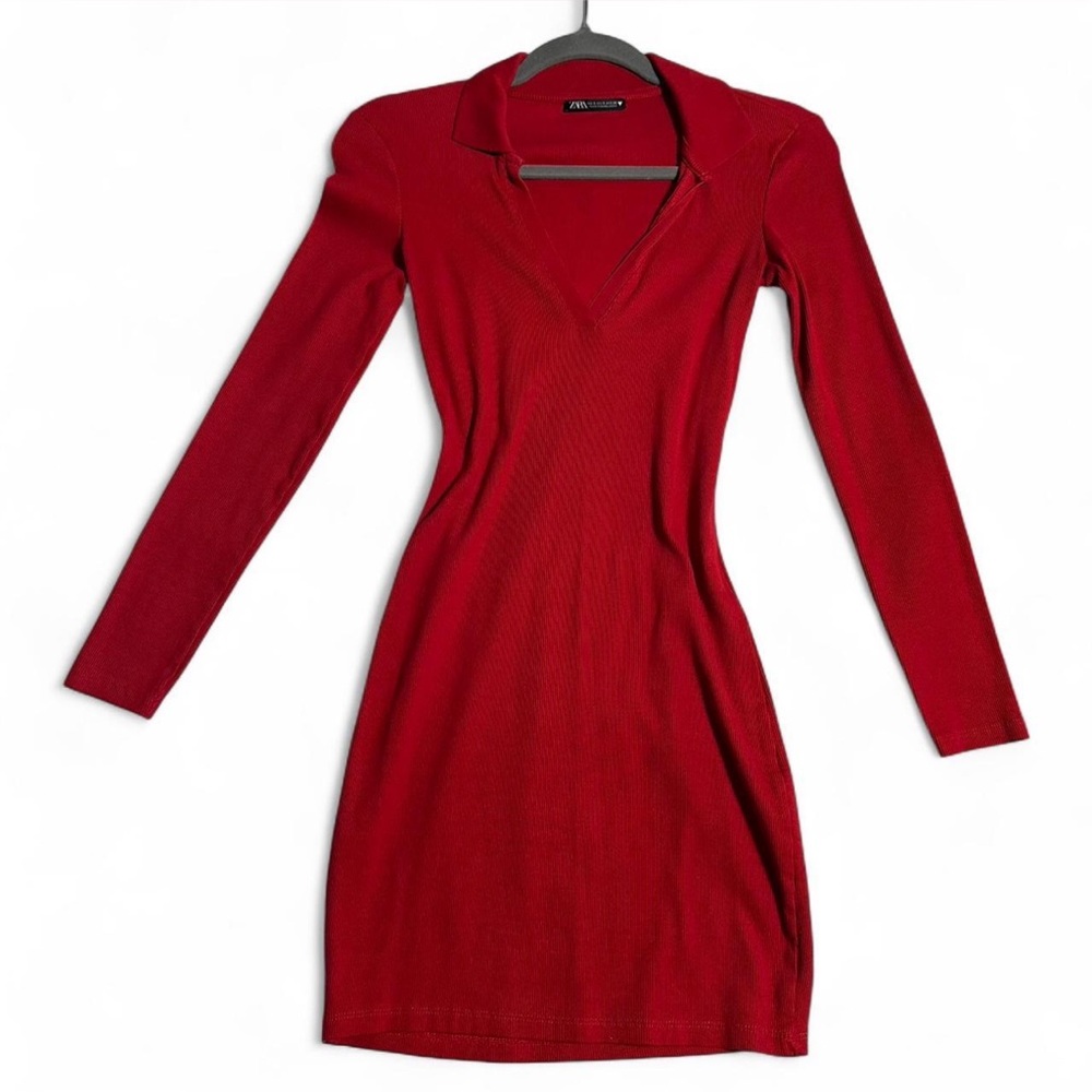 Zara Vibrant Red Long-Sleeve Dress
